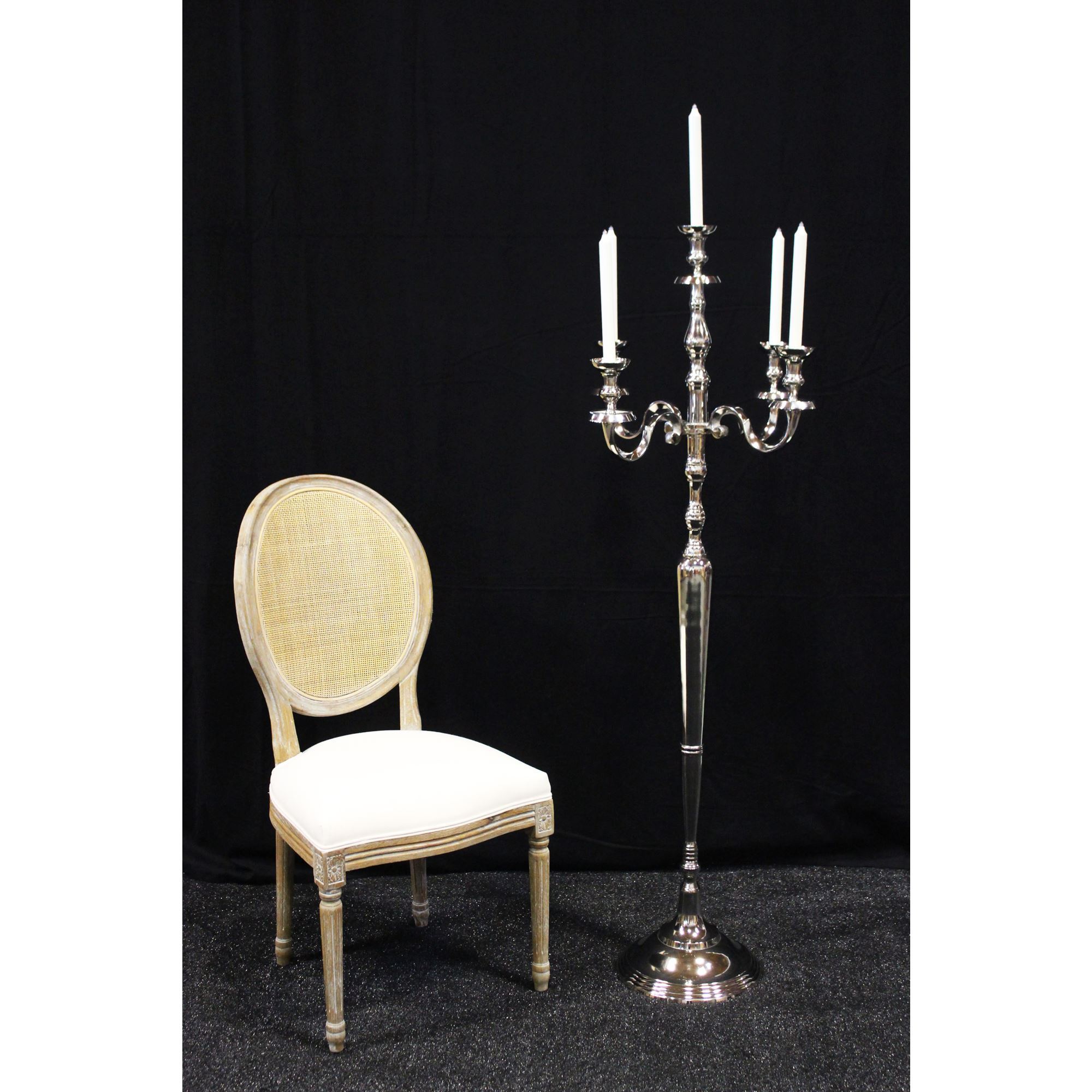 Silver Floor Candelabra 5'  Town & Country Event Rentals