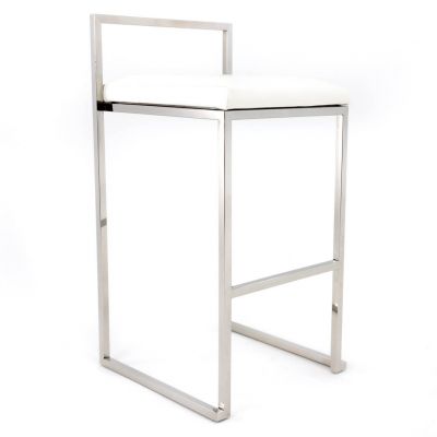 Image of Theo Stool, Silver Frame, White Cushion