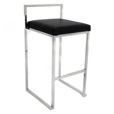 Image of Theo Stool, Silver Frame, Black Cushion