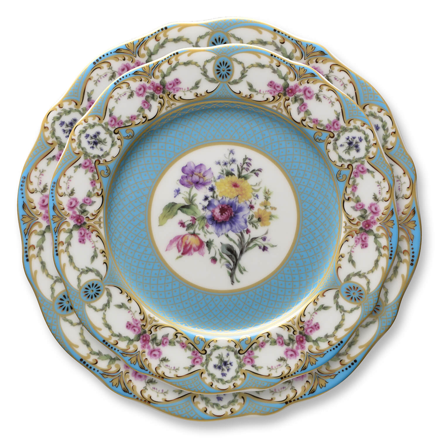 英国アンティーク　コウルドンーTiffany特注品プレート Antoinette Vintage Tiffany Blue | Town & Country Event Rentals