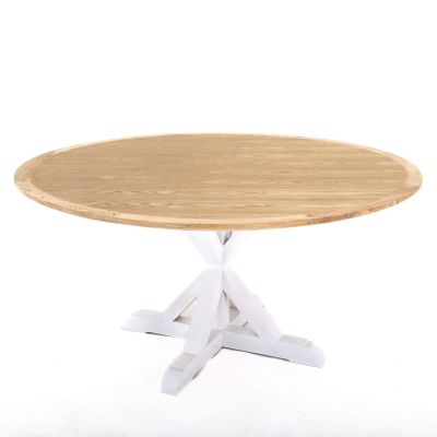 Image of Hampton Dining Table, Round, Natural Oak, with White Legs