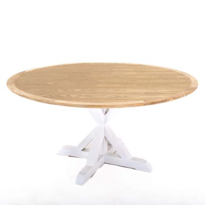 Image of Hampton Dining Table, Round, Natural Oak, with White Legs