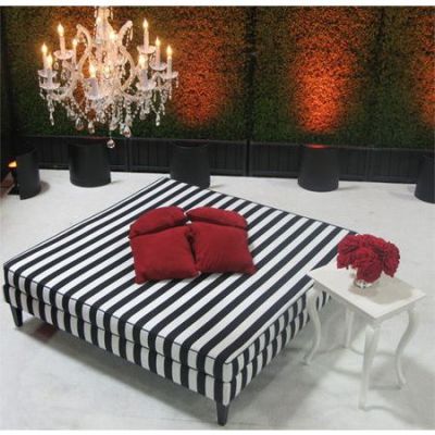 Image two of Black & White Encore Striped Square Ottoman