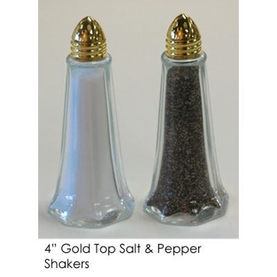 Image two of 4" Salt & Pepper Set (filled) Glass w/Gold Top