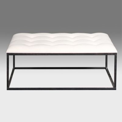 Image of Beige Linen Tufted Ottoman