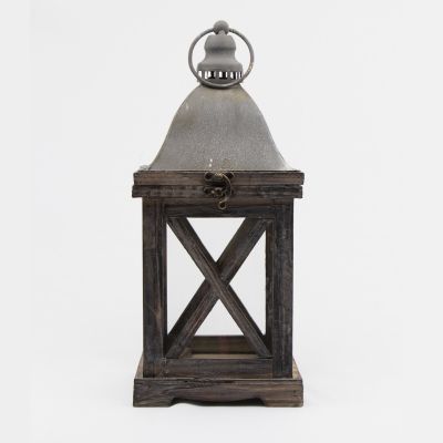 Image of Vineyard Antique Wooden Lantern with a Metal Top