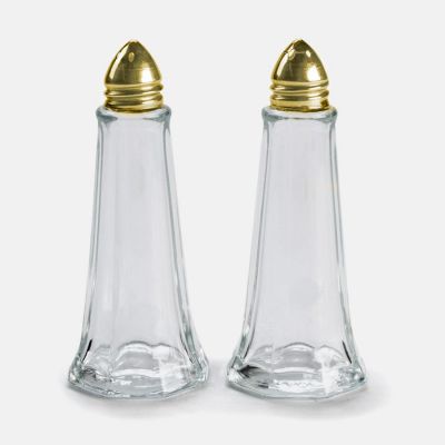 Image of 4" Salt & Pepper Set (filled) Glass w/Gold Top