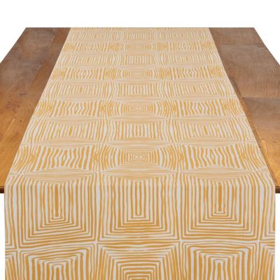Image of Brush Squares Mustard Table Runner